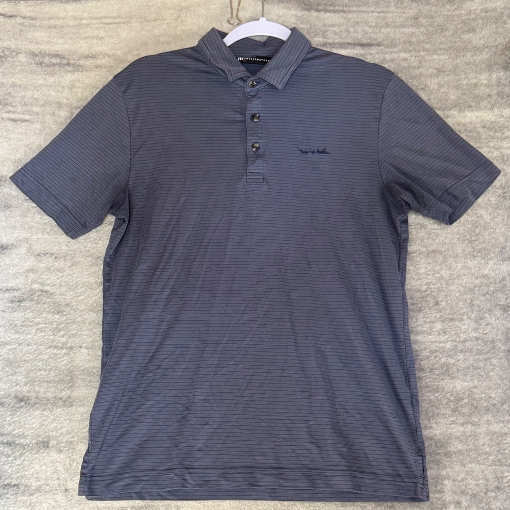 Travis Mathew Mens Small Charcoal Grey Micro Stripe Short Sleeve Polo A41423